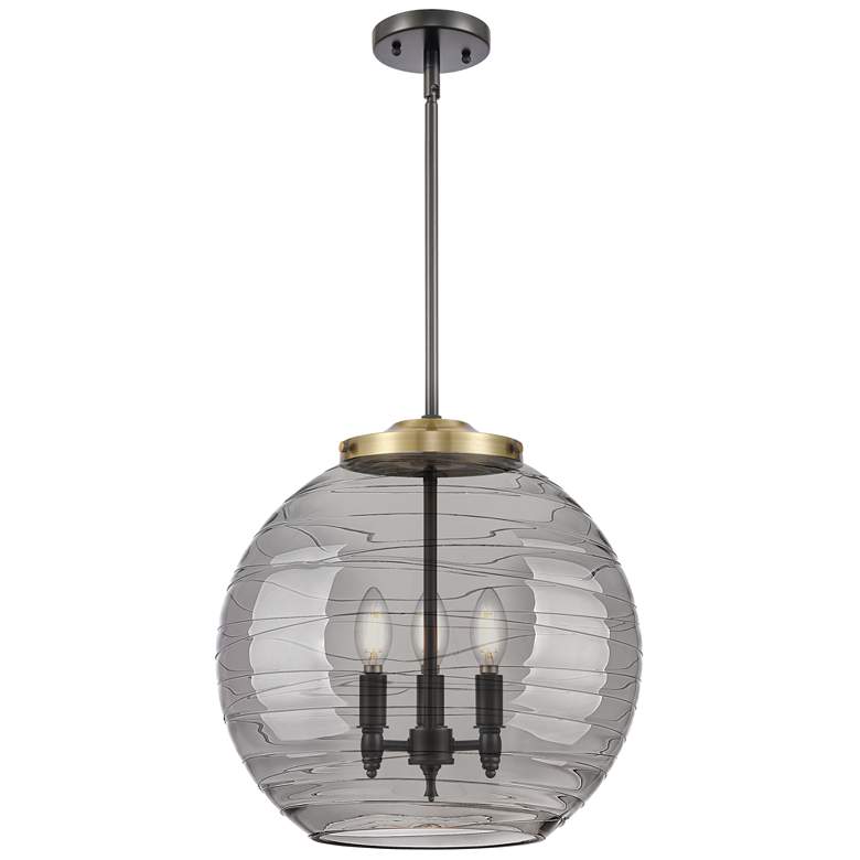 Image 1 Franklin Athens 16"W 3 Light Black Brass Stem Pendant w/ Smoke Swirl S