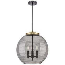 Franklin Athens 16"W 3 Light Black Brass Stem Pendant w/ Smoke Swirl S