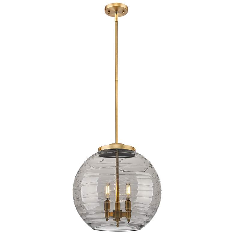 Image 1 Franklin Athens 16"W 3 Light Brushed Brass Pendant w/ Smoke Swirl Shad