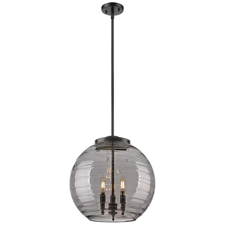 Image 1 Franklin Athens 16"W 3 Light Matte Black Stem Pendant w/ Smoke Swirl S