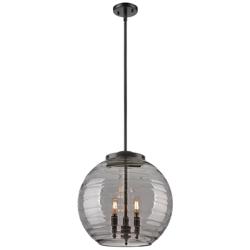 Franklin Athens 16"W 3 Light Matte Black Stem Pendant w/ Smoke Swirl S