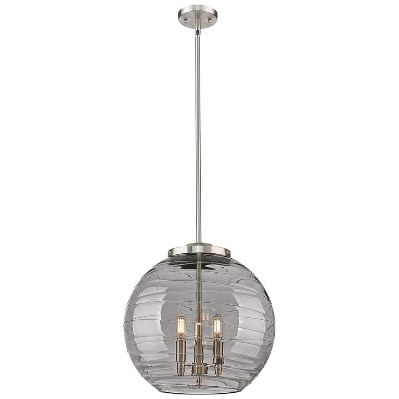Image 1 Franklin Athens 16"W 3 Light Satin Nickel Stem Pendant w/ Smoke Swirl