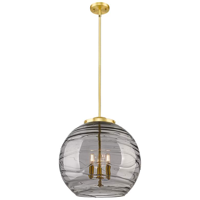 Image 1 Franklin Athens 17.88"W 3 Light Gold Stemmed Pendant w/ Smoke Swirl Sh