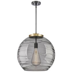 Franklin Athens 17.88"W Black Brass Stemmed Pendant w/ Smoke Swirl Sha