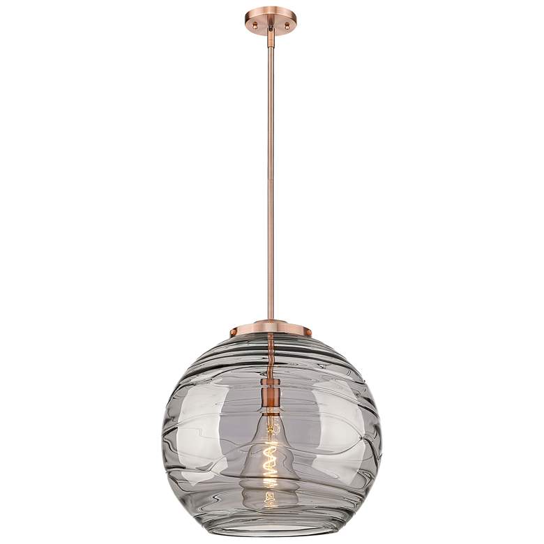 Image 1 Franklin Athens 17.88"W Copper Stemmed Pendant w/ Smoke Swirl Shade