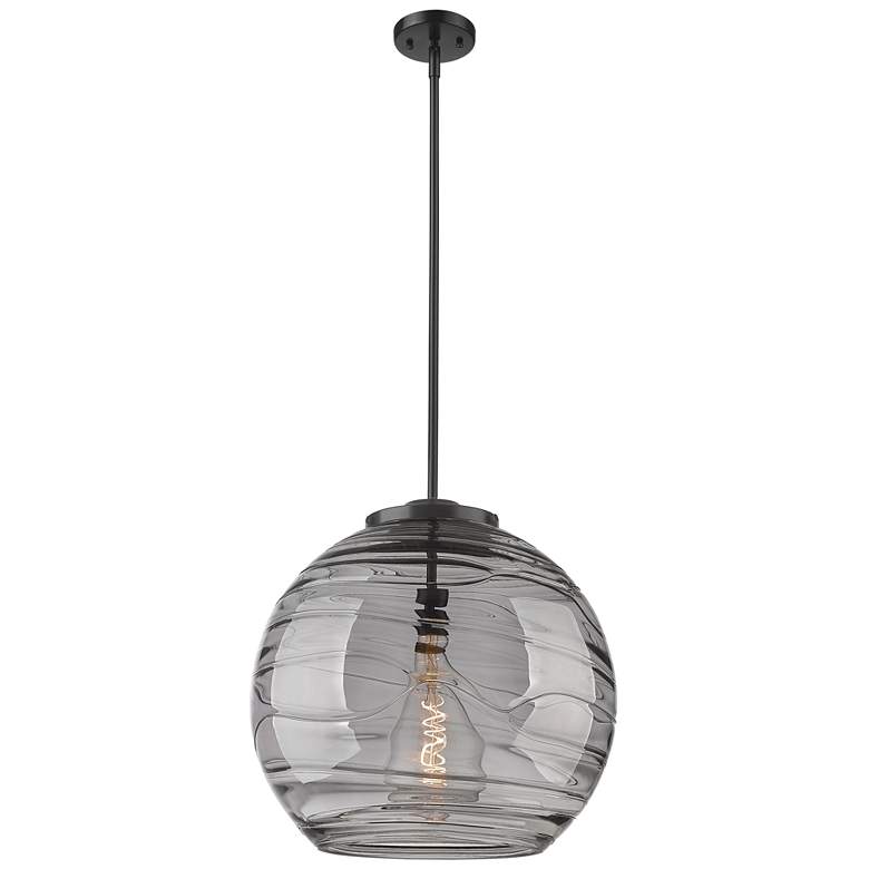 Image 1 Franklin Athens 17.88"W Matte Black Stemmed Pendant w/ Smoke Swirl Sha