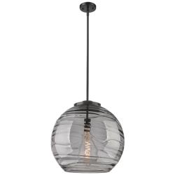 Franklin Athens 17.88"W Matte Black Stemmed Pendant w/ Smoke Swirl Sha