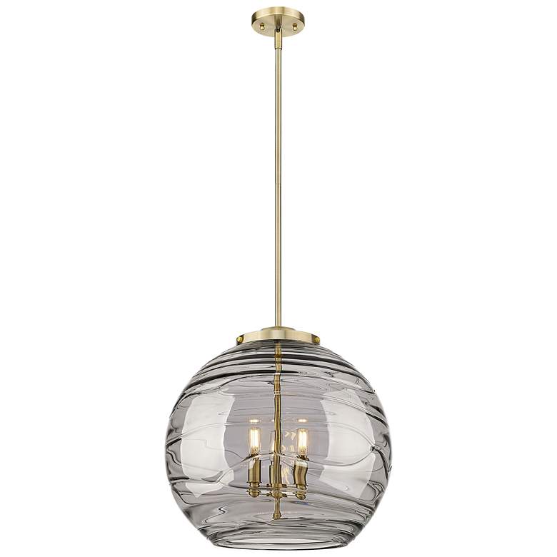 Image 1 Franklin Athens 18"W 3 Light Antique Brass Pendant w/ Smoke Swirl Shad
