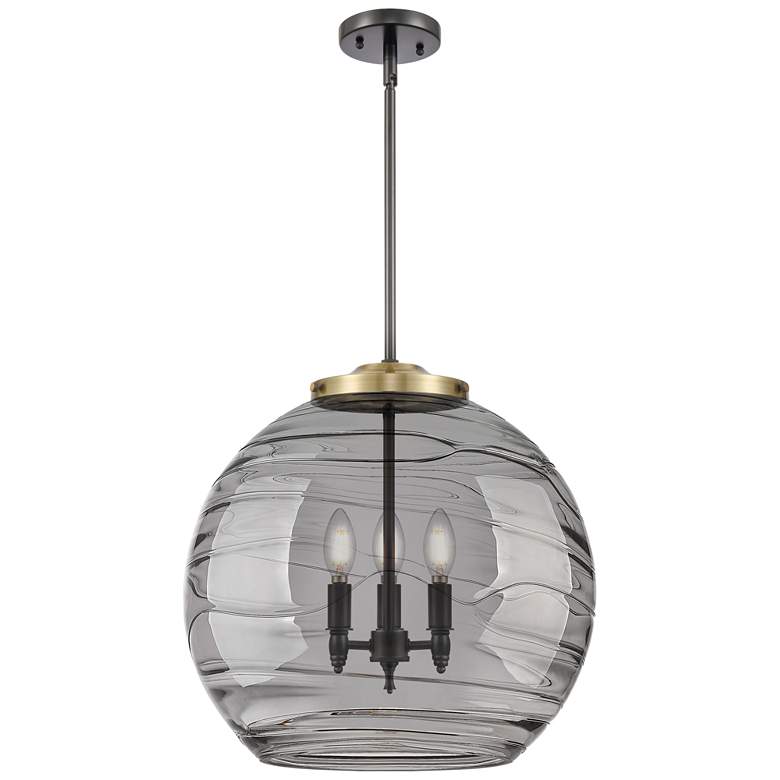 Image 1 Franklin Athens 18"W 3 Light Black Brass Stem Pendant w/ Smoke Swirl S