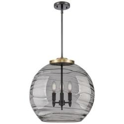 Franklin Athens 18"W 3 Light Black Brass Stem Pendant w/ Smoke Swirl S