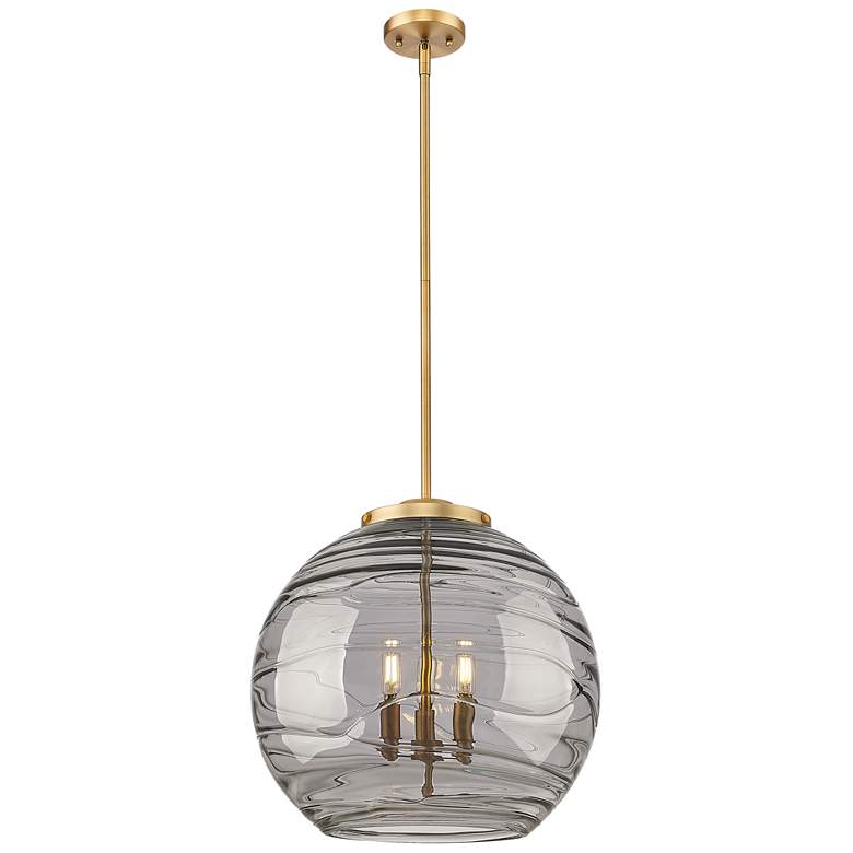 Image 1 Franklin Athens 18"W 3 Light Brushed Brass Pendant w/ Smoke Swirl Shad