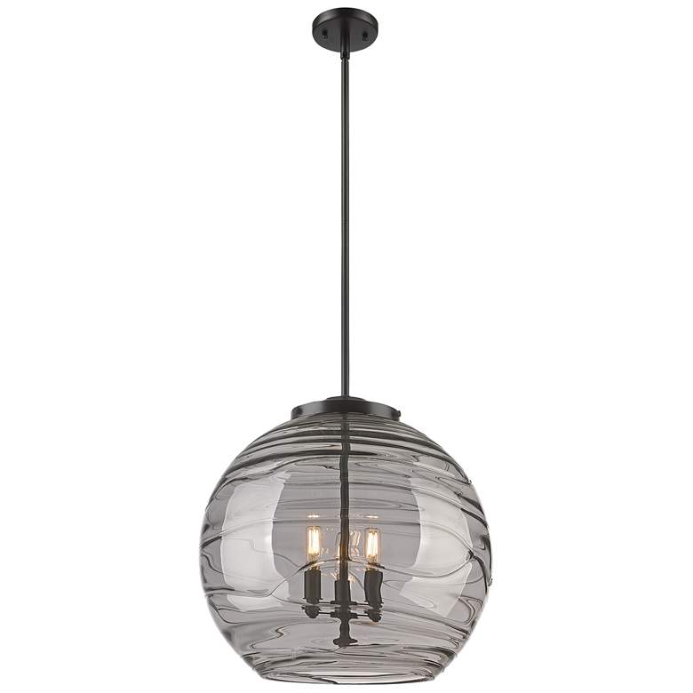 Image 1 Franklin Athens 18"W 3 Light Matte Black Stem Pendant w/ Smoke Swirl S