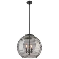Franklin Athens 18"W 3 Light Matte Black Stem Pendant w/ Smoke Swirl S