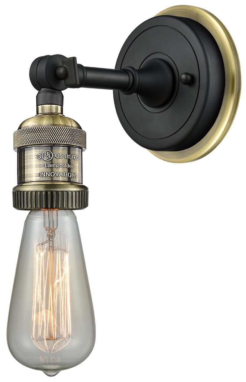 Franklin Bare Bulb 6.5"H Antique Brass Accented Black Brass Sconce