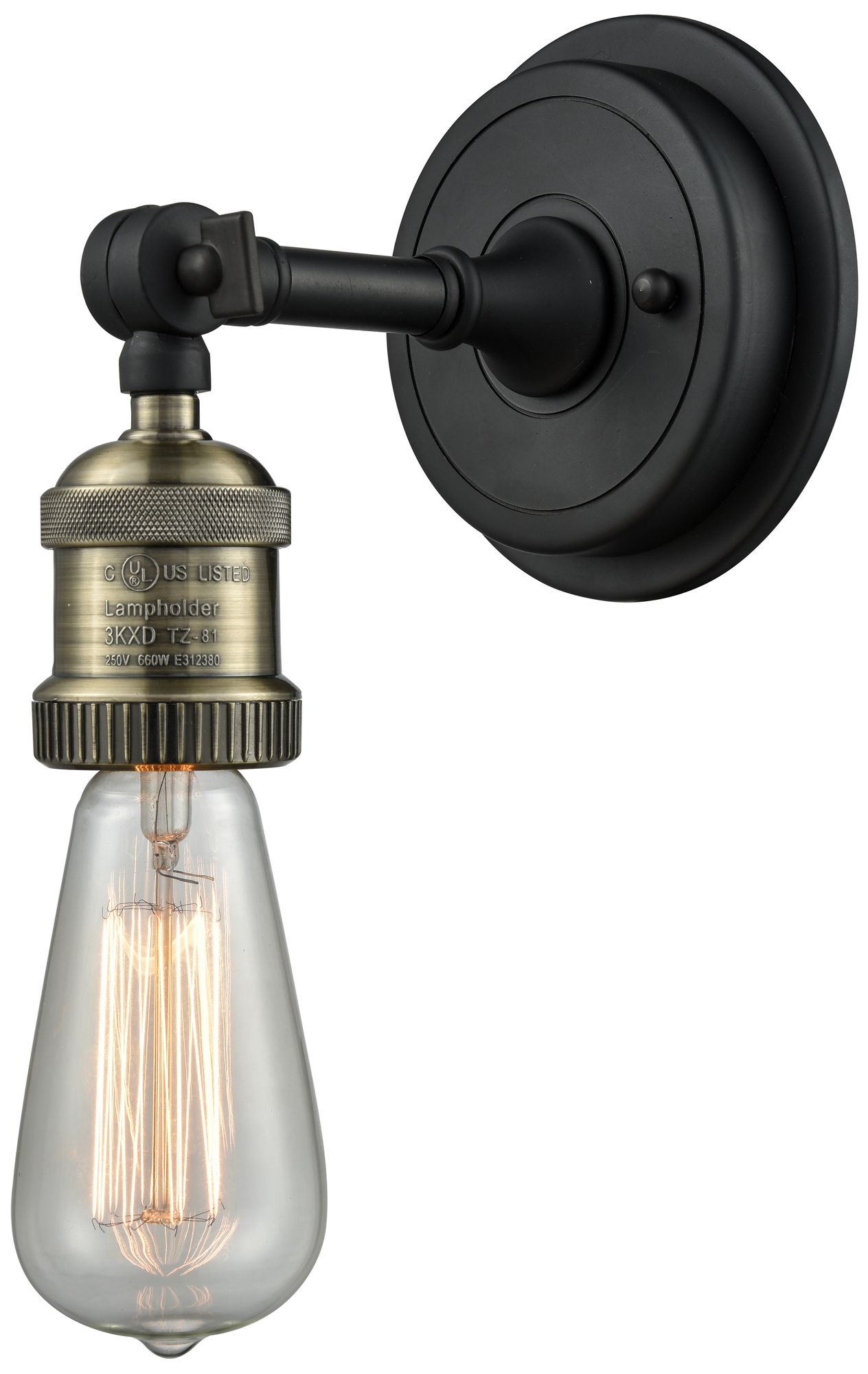 Franklin Bare Bulb 6.5"H Matte Black Accented Black Brass Sconce