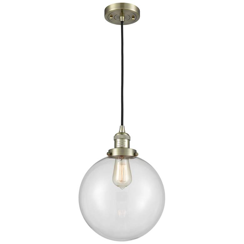 Image 1 Franklin Beacon 10" Wide Antique Brass Corded Mini Pendant w/ Clear Sh