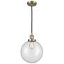 Franklin Beacon 10" Wide Antique Brass Corded Mini Pendant w/ Clear Sh