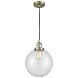 Franklin Beacon 10" Wide Antique Brass Corded Mini Pendant w/ Clear Sh