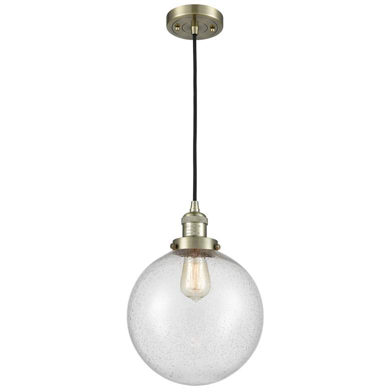 Image 1 Franklin Beacon 10" Wide Antique Brass Corded Mini Pendant w/ Seedy Sh