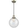Franklin Beacon 10" Wide Antique Brass Corded Mini Pendant w/ Seedy Sh