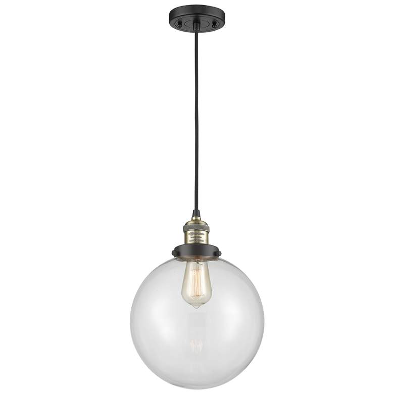 Image 1 Franklin Beacon 10" Wide Black Brass Corded Mini Pendant w/ Clear Shad