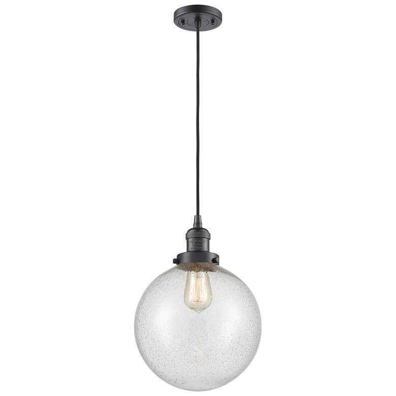 Image 1 Franklin Beacon 10" Wide Bronze Corded Mini Pendant w/ Seedy Shade