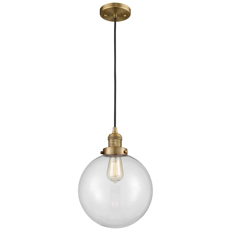 Image 1 Franklin Beacon 10" Wide Brushed Brass Corded Mini Pendant w/ Clear Sh