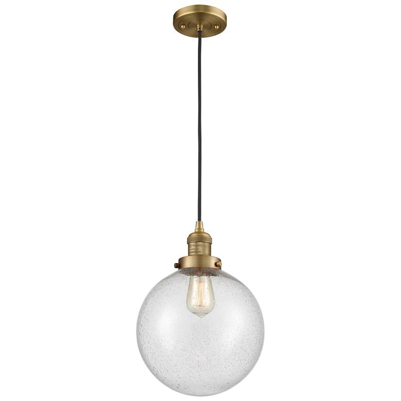 Image 1 Franklin Beacon 10 inch Wide Brushed Brass Corded Mini Pendant w/ Seedy Sh