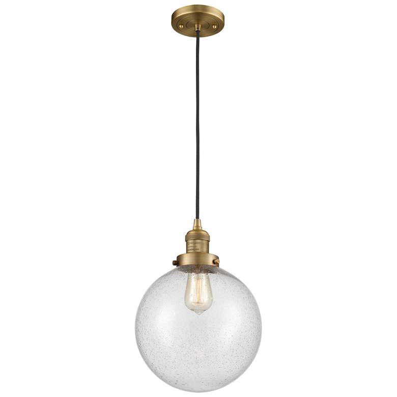 Image 1 Franklin Beacon 10" Wide Brushed Brass Corded Mini Pendant w/ Seedy Sh