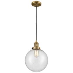 Franklin Beacon 10" Wide Brushed Brass Corded Mini Pendant w/ Seedy Sh