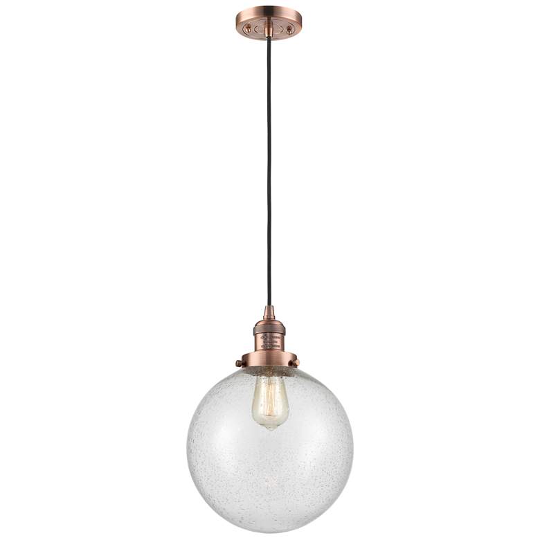 Image 1 Franklin Beacon 10" Wide Copper Corded Mini Pendant w/ Seedy Shade