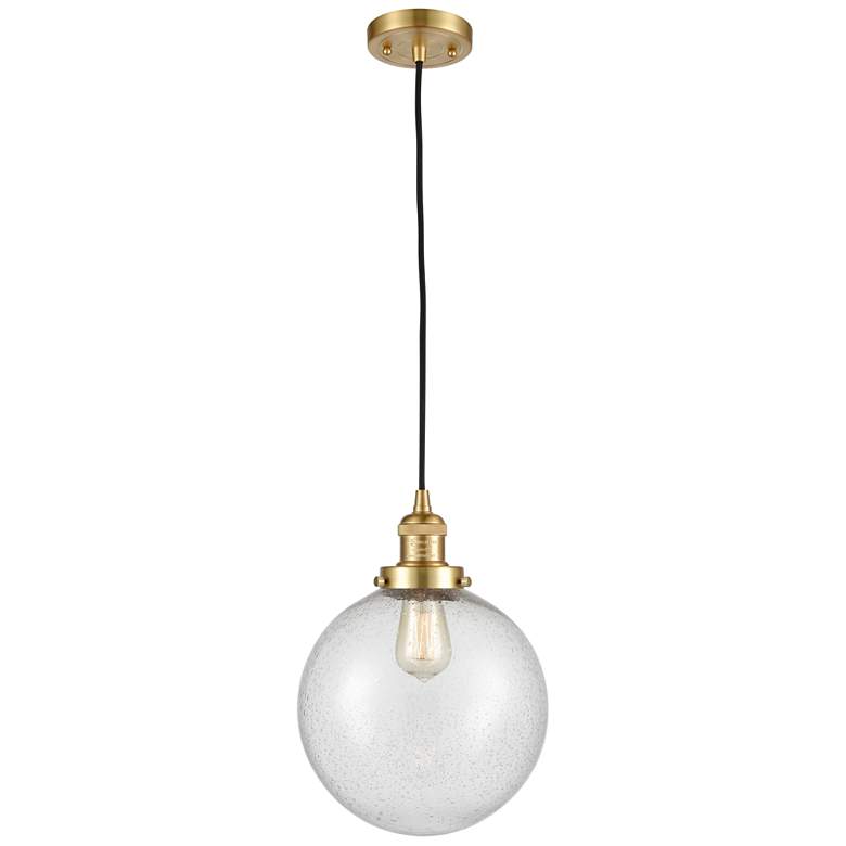 Image 1 Franklin Beacon 10" Wide Satin Gold Corded Mini Pendant w/ Seedy Shade