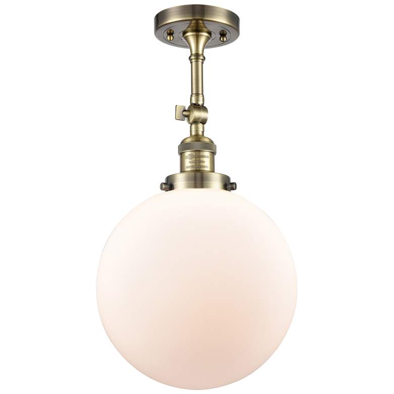 Image 1 Franklin Beacon 10"W Antique Brass Adjustable Semi.Flush w/ White Shad