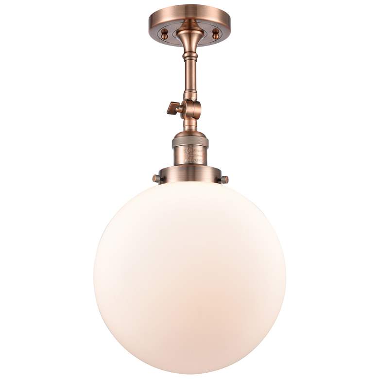 Image 1 Franklin Beacon 10"W Copper Adjustable Semi.Flush w/ Matte White Shade