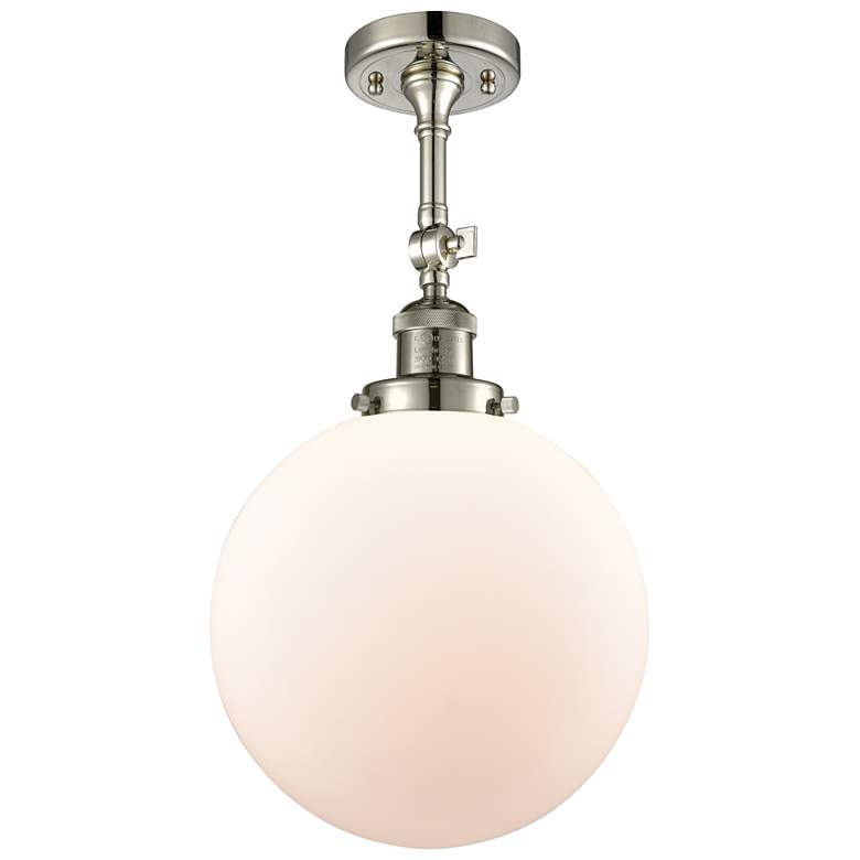 Image 1 Franklin Beacon 10"W Polished Nickel Adjustable Semi.Flush w/ White Sh