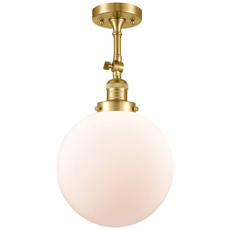 Image 1 Franklin Beacon 10"W Satin Gold Adjustable Semi.Flush w/ Matte White S
