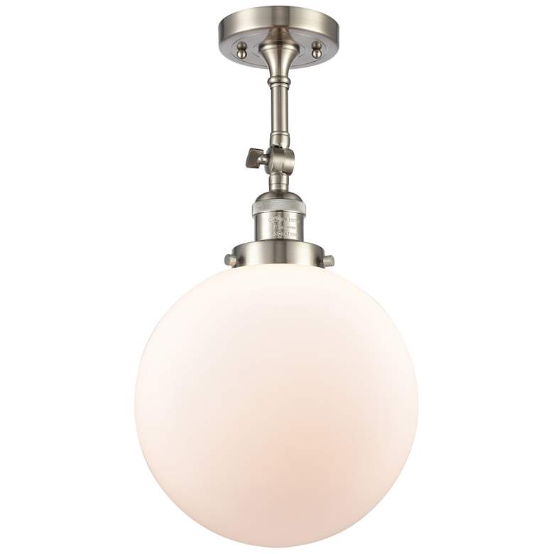 Image 1 Franklin Beacon 10"W Satin Nickel Adjustable Semi.Flush w/ White Shade
