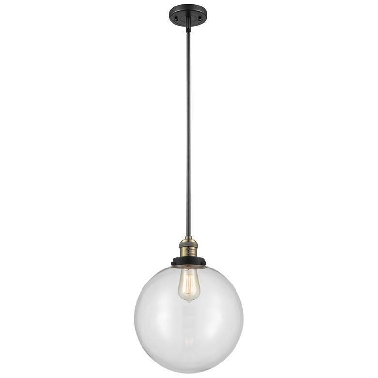 Image 1 Franklin Beacon 12" Black Brass Stemmed Mini Pendant w/ Clear Shade