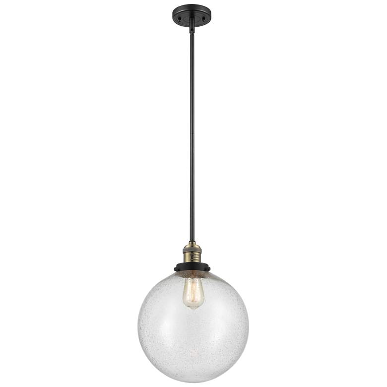 Image 1 Franklin Beacon 12" Black Brass Stemmed Mini Pendant w/ Seedy Shade