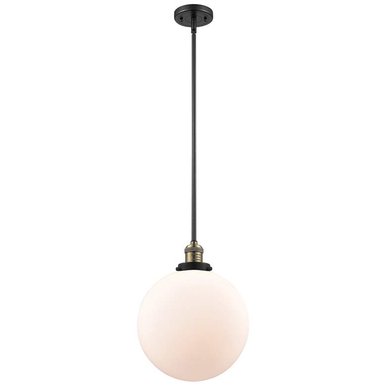 Image 1 Franklin Beacon 12" Black Brass Stemmed Mini Pendant w/ White Shade