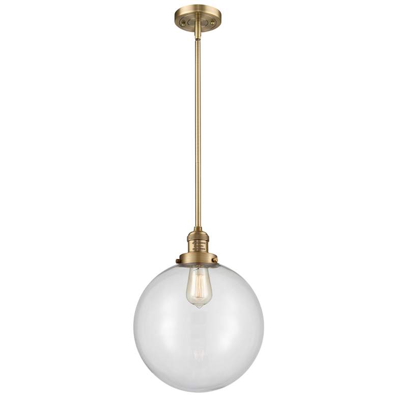 Image 1 Franklin Beacon 12" Brushed Brass Stemmed Mini Pendant w/ Clear Shade