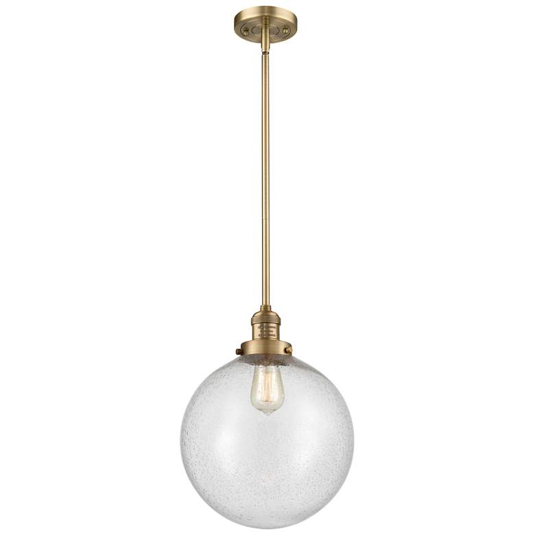 Image 1 Franklin Beacon 12" Brushed Brass Stemmed Mini Pendant w/ Seedy Shade