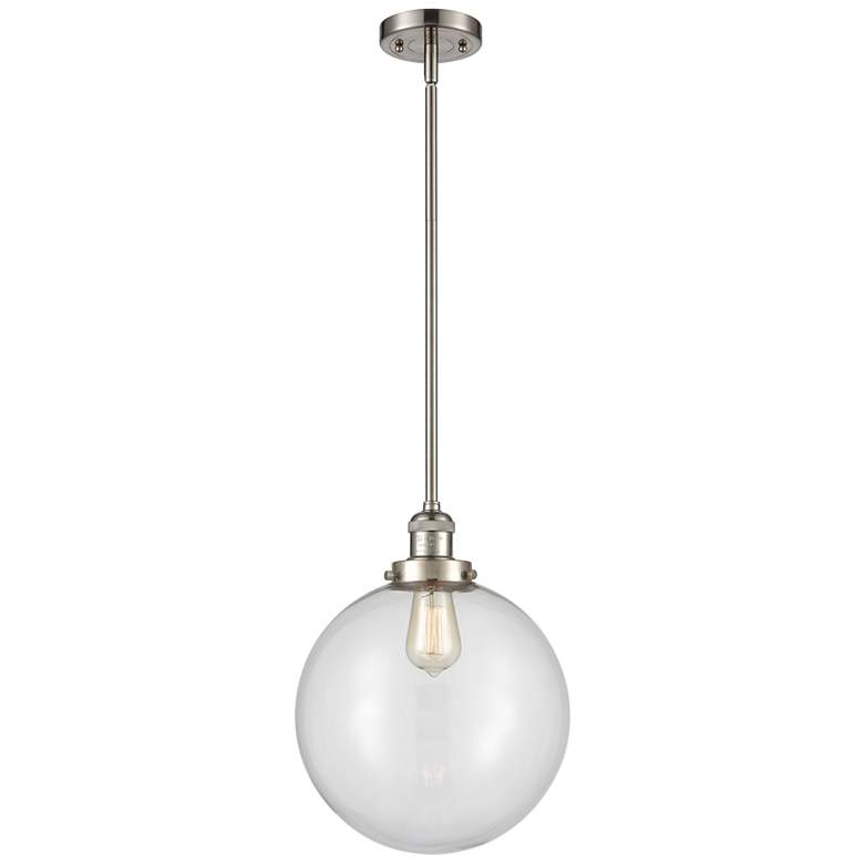 Image 1 Franklin Beacon 12" Brushed Nickel Stemmed Mini Pendant w/ Clear Shade