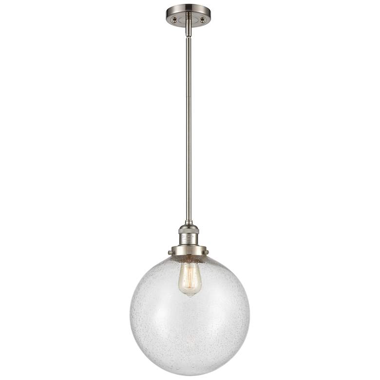 Image 1 Franklin Beacon 12" Brushed Nickel Stemmed Mini Pendant w/ Seedy Shade