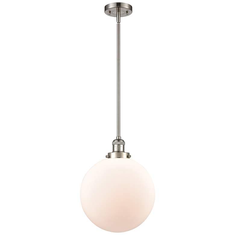 Image 1 Franklin Beacon 12" Brushed Nickel Stemmed Mini Pendant w/ White Shade