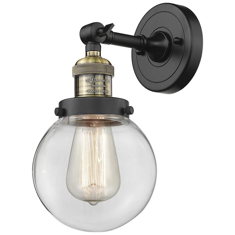 Image 1 Franklin Beacon 12" High Black Brass Sconce w/ Clear Shade
