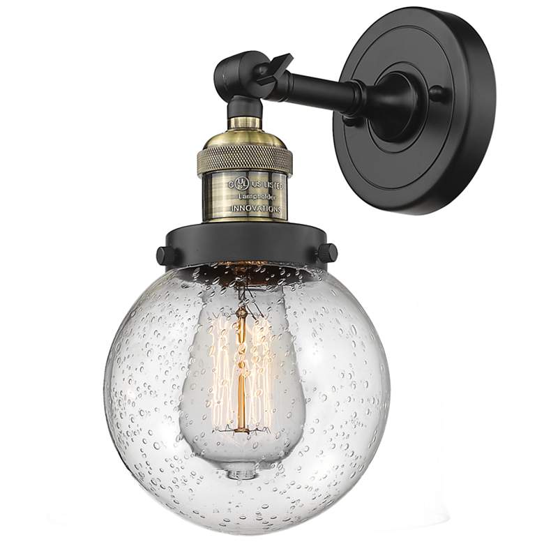 Image 1 Franklin Beacon 12" High Black Brass Sconce w/ Seedy Shade