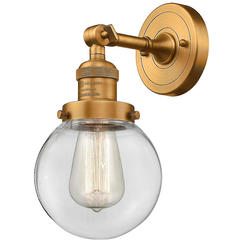 Image 1 Franklin Beacon 12" High Brushed Brass Sconce w/ Clear Shade