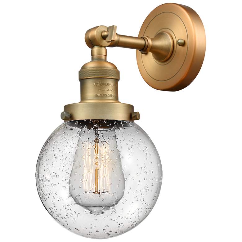 Image 1 Franklin Beacon 12" High Brushed Brass Sconce w/ Seedy Shade