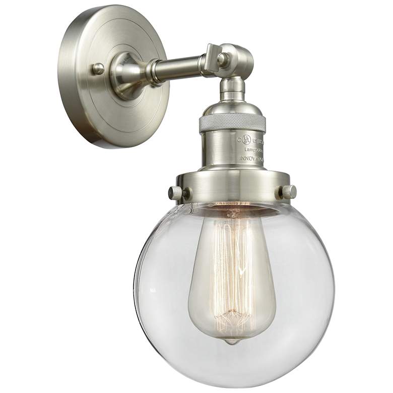 Image 1 Franklin Beacon 12" High Brushed Satin Nickel Sconce w/ Clear Shade